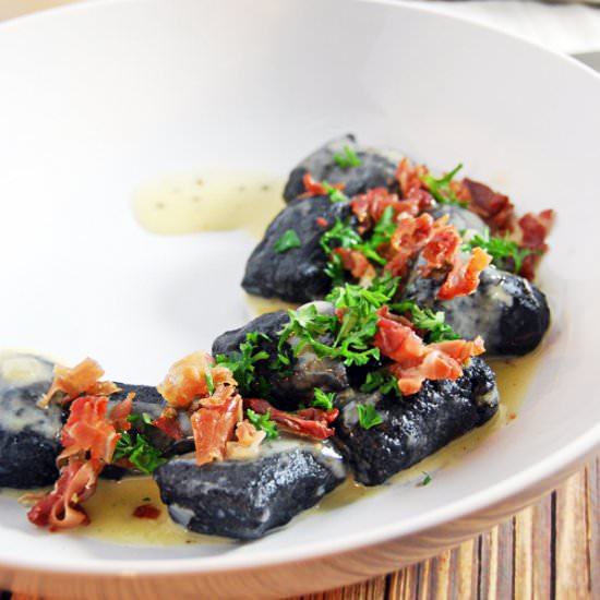Squid Ink Gnocchi with Beurre Blanc - Recipe photo by thecharmingdetroiter