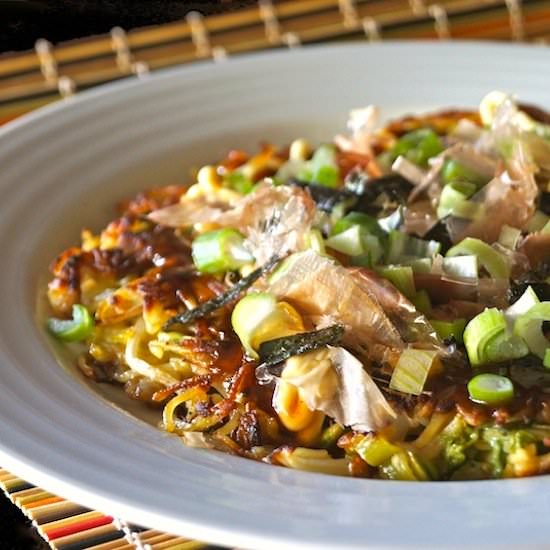 Yakisoba Omelet (Okonomiyaki) - Recipe photo by cookingontheweekends