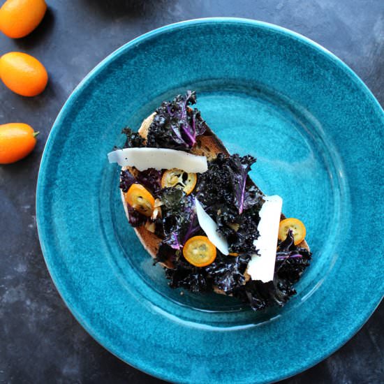 Purple kale & kumquat bruschetta - Recipe photo by My Little Expat Kitchen