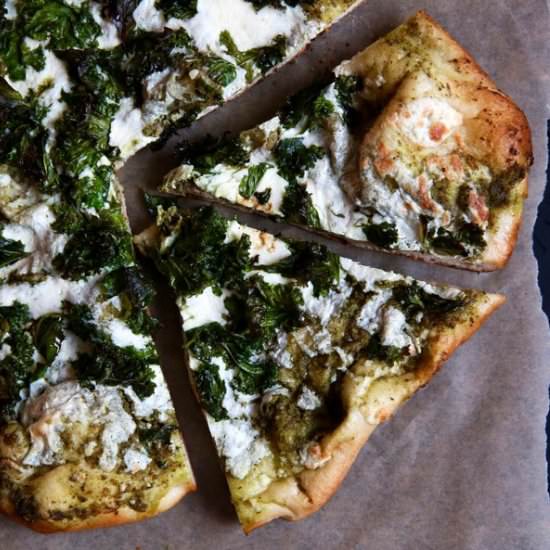 Kale Pesto Pizza With Crispy Kale - Recipe photo by doublethyme