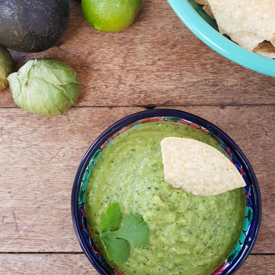 Avocado Tomatillo Salsa - Recipe photo by Devour Nutrition