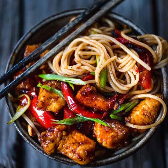 kung pao noodles - Recipe photo by Feasting at Home