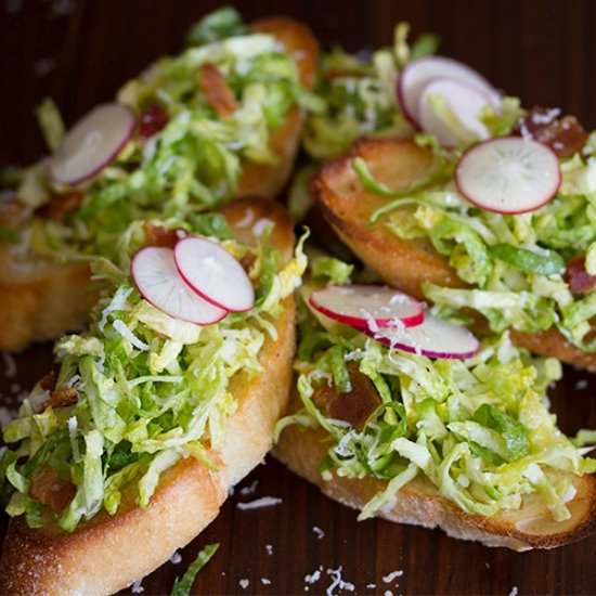 Shaved Brussels Sprouts Crostini - Recipe photo by Inspired by This