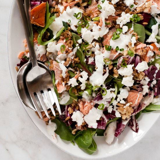 Smoked Salmon, Farro & Goat Cheese - Recipe photo by PinchandSwirl