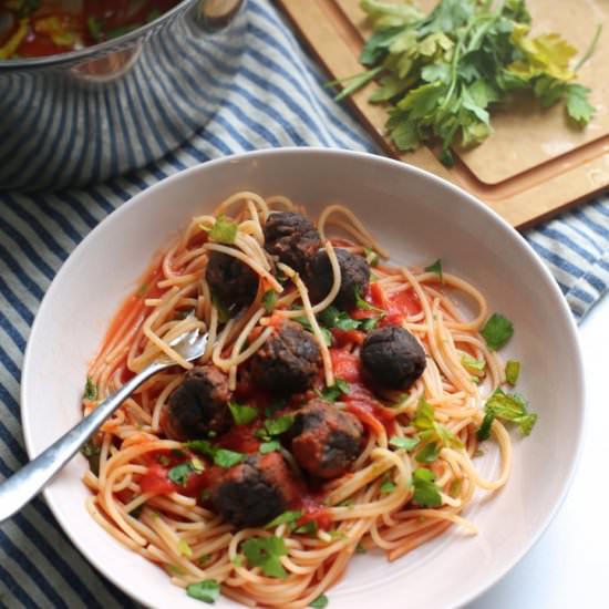 Spaghetti & Bean Balls! - Recipe photo by NaturallySassy