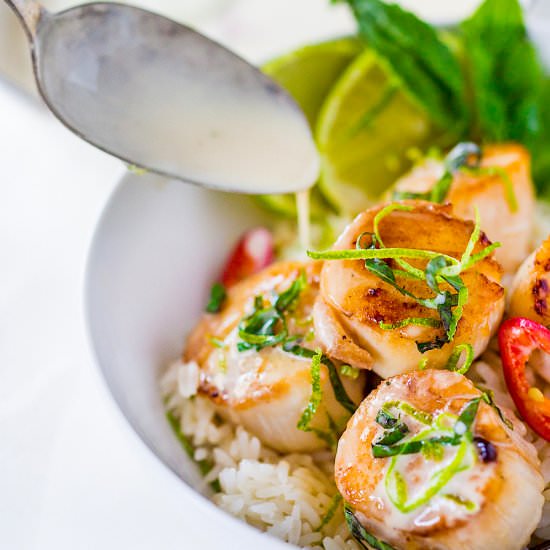 Thai Coconut Scallops - Recipe photo by Feasting at Home