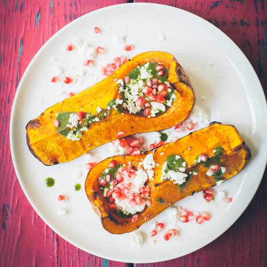 Butternut squash with pesto - Recipe photo by lazysundaycooking