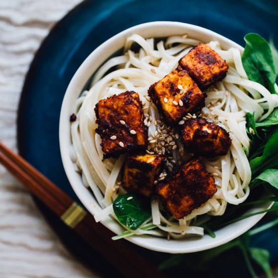 Harissa Tofu with Sesame Noodles - Recipe photo by frolic chocolate