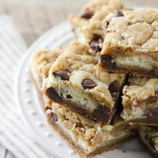 Chocolate Chip Cheesecake Bars - Recipe photo by bakedinaz