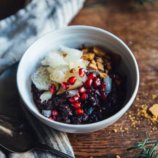 black rice pudding & ginger syrup - Recipe photo by cashewkitchen