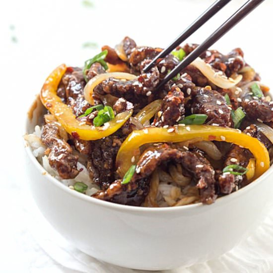 Spicy Sesame Beef - Recipe photo by galonamission