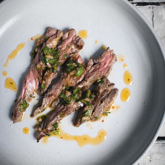 Harissa Chimichurri Skirt Steak - Recipe photo by iwillnoteatoysters
