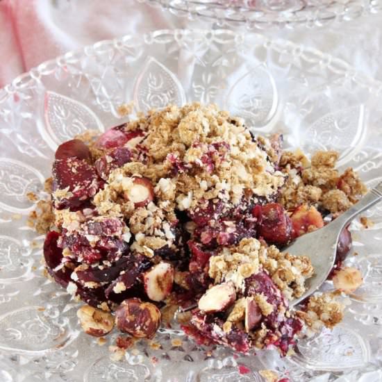 Plum Hazelnut Breakfast Crumble - Recipe photo by Thoroughly Nourished Life