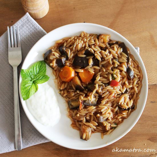 Orzo with Eggplants - Recipe photo by akamatra