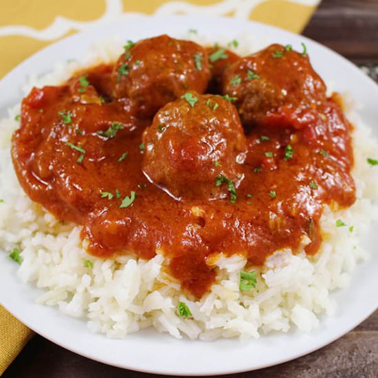 Meatballs and Rice - Recipe photo by Savvy in the Kitchen