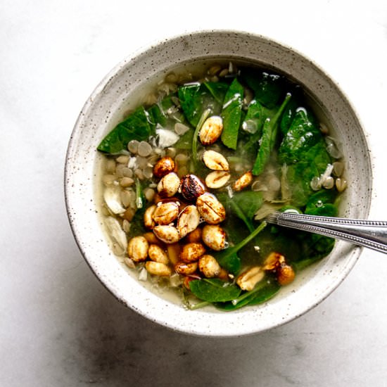 Spinach lentil soup - Recipe photo by rootingthesun