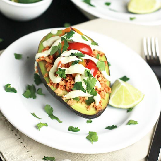 Vegan Stuffed Avocado - Recipe photo by Thewholeserving