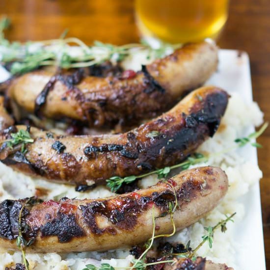 Bangers and Mash with Lingonberry - Recipe photo by Four to Cook For