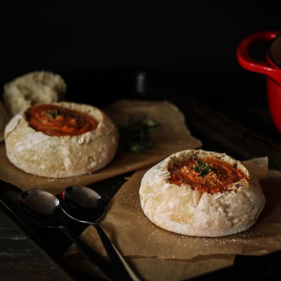 Tomato Bisque Bread Bowls - Recipe photo by caraschrock