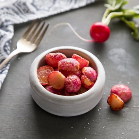 Sweet and Spicy Roasted Radishes - Recipe photo by FakeFoodFree