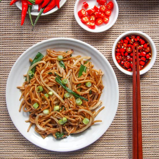 Soy Sauce Stir-Fried Noodles - Recipe photo by vermilionroots