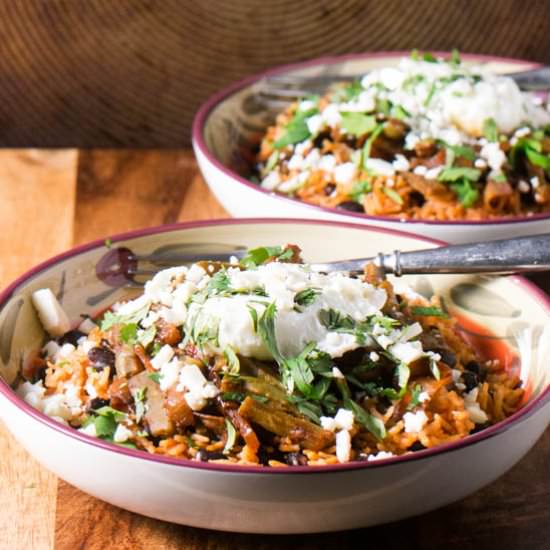 Nopalitos and Red Chile Rice Bowls - Recipe photo by beyondmeresustenance