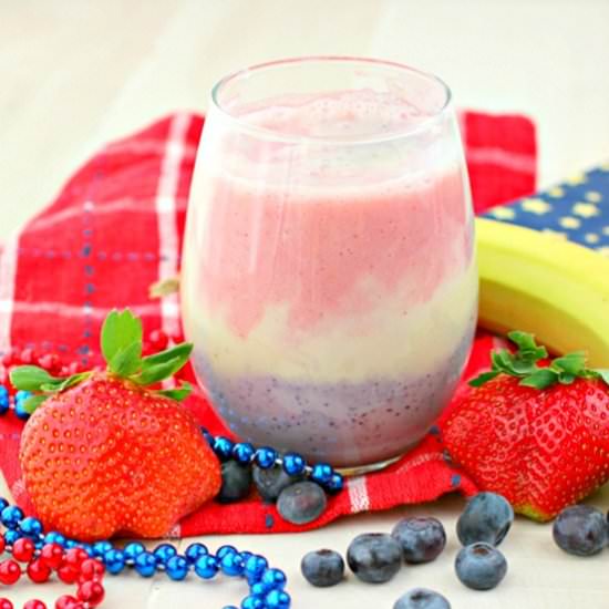 Red White & Blue Patriotic Smoothie - Recipe photo by Kitchen Simmer