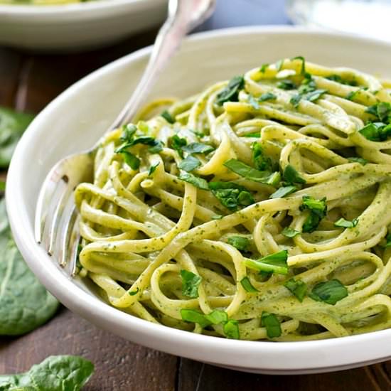 Lighter Spinach Alfredo Fettuccine - Recipe photo by WholeAndHeavenlyOven