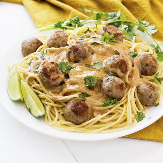 Thai Spaghetti and Meatballs - Recipe photo by kitchengidget