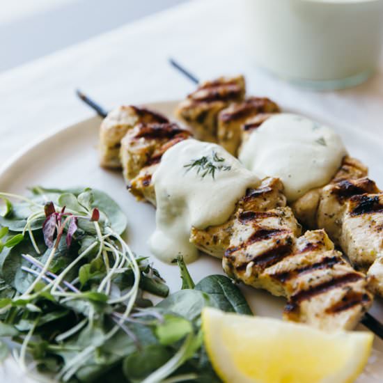 Chicken Souvlaki with Tzatziki - Recipe photo by Downshiftology