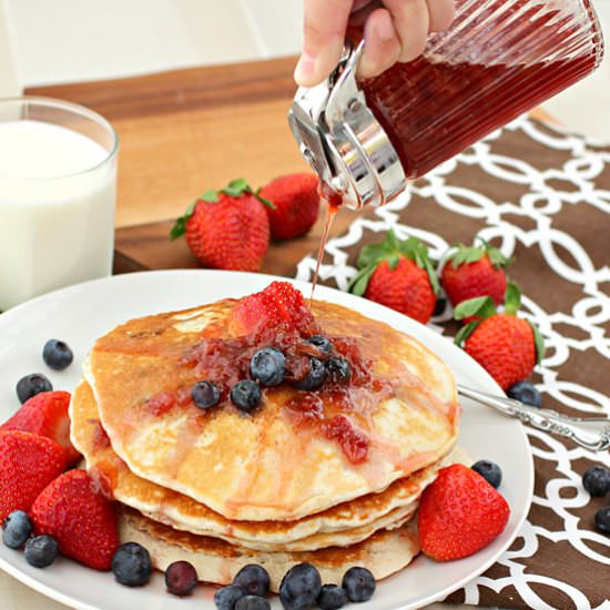 Blueberry & Strawberry Pancakes - Recipe photo by Kitchen Simmer