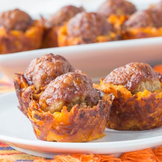 BBQ Meatball Sweet Potato Bites - Recipe photo by cupcakesandkalechips