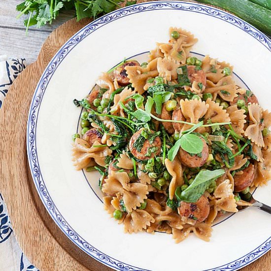 Skillet Pasta & Sausage Primavera - Recipe photo by Food Done Light