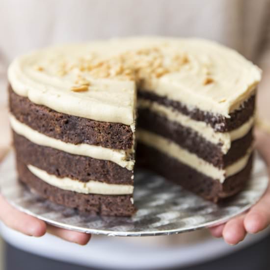 Chocolate Peanut Butter Cake - Recipe photo by whatsarahbakes