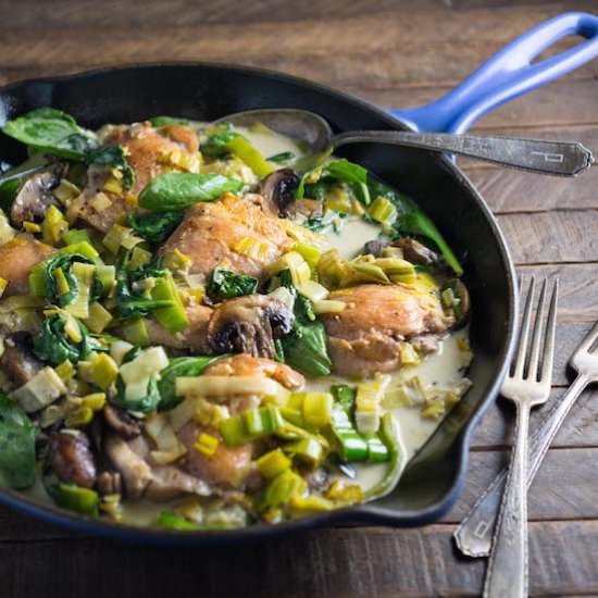 Chicken, Leeks, Spinach Creamy Wine - Recipe photo by NerdsWithKnives-Emily