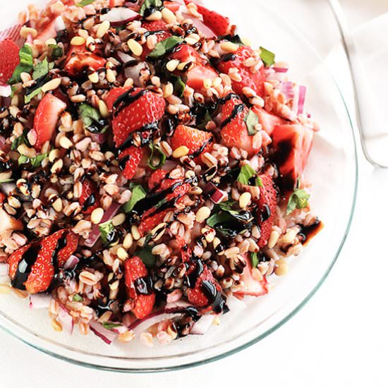 Strawberry Basil Farro Salad - Recipe photo by Thewholeserving