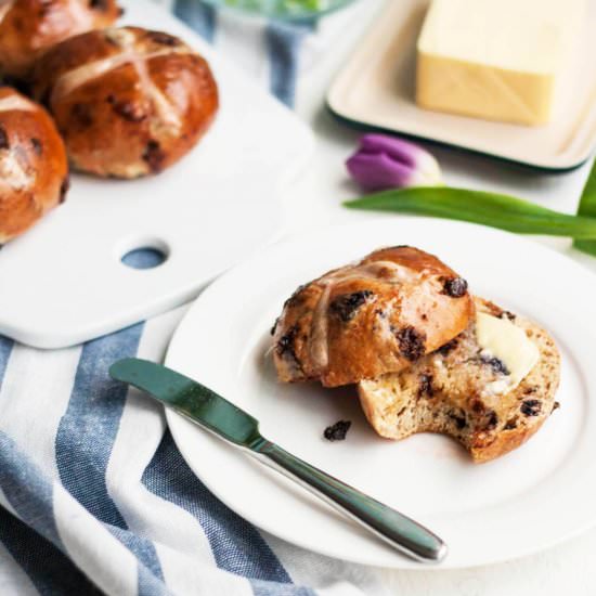 Chocolate Cherry Hot Cross Buns - Recipe photo by eatloveeat