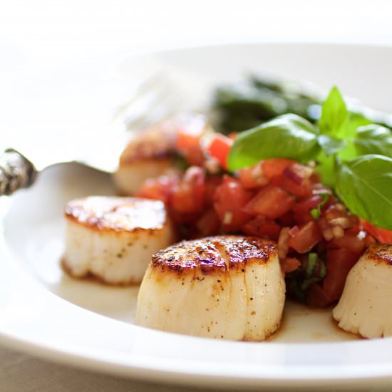 Seared Sea Scallops with Tomato Salsa - Recipe photo by fromachefskitchen