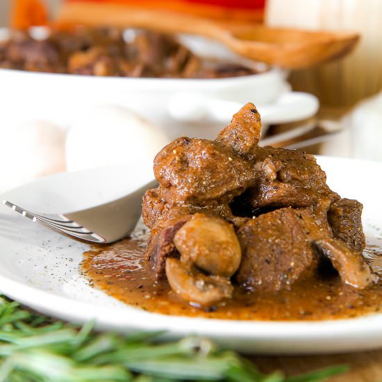 Wild Boar Stew with Wild Mushrooms - Recipe photo by Philosokitchen