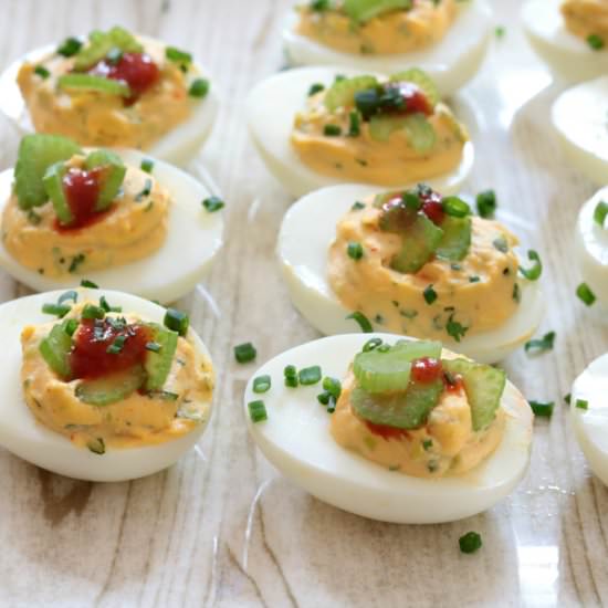 Spicy Sriracha Deviled Eggs - Recipe photo by Krayl Funch