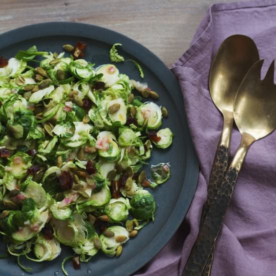 Shaved Brussels Slaw - Recipe photo by SaltandWind