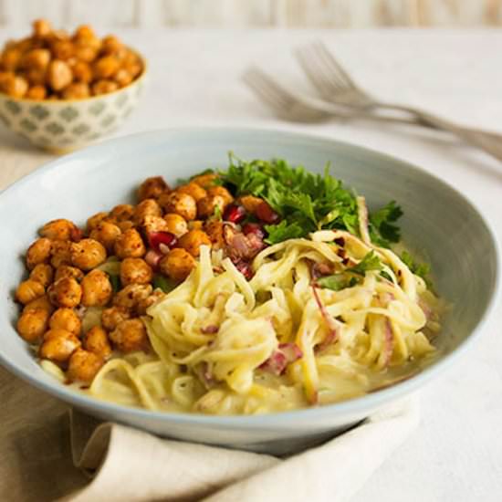 Sweet Potato Cauliflower Carbonara - Recipe photo by sprinkle of green