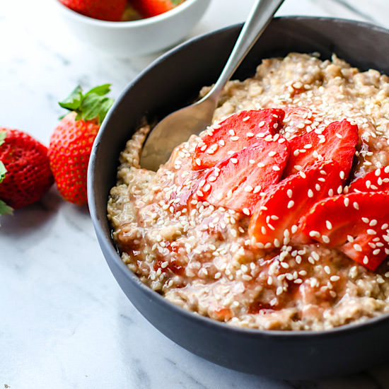 Honey Sesame Strawberry Oatmeal - Recipe photo by Cotter Crunch