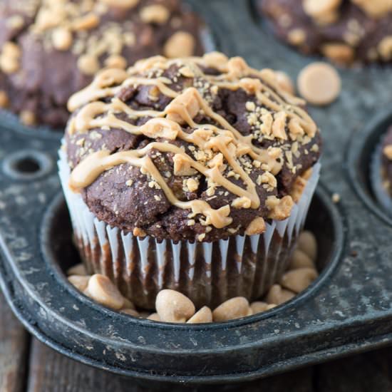 Healthy Chocolate PB Chip Muffins - Recipe photo by thefirstyearblog