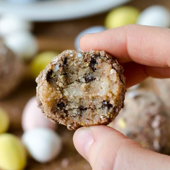 Chocolate Chip Mini Egg Cookie Dough Bites - Recipe photo by freshaprilflours