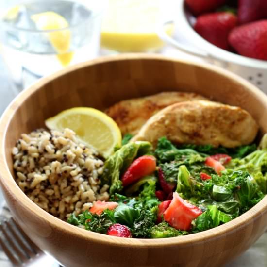 Toasted Kale Salad with Chicken - Recipe photo by kimscravings