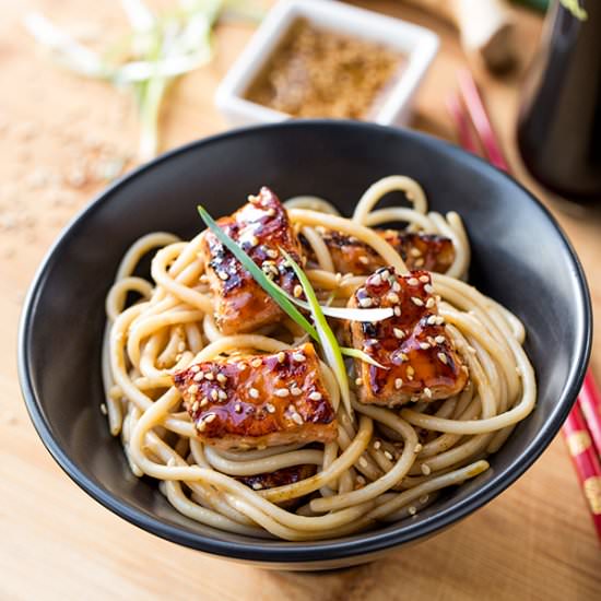 Teriyaki Salmon Noodle Bowls - Recipe photo by thecozyapron