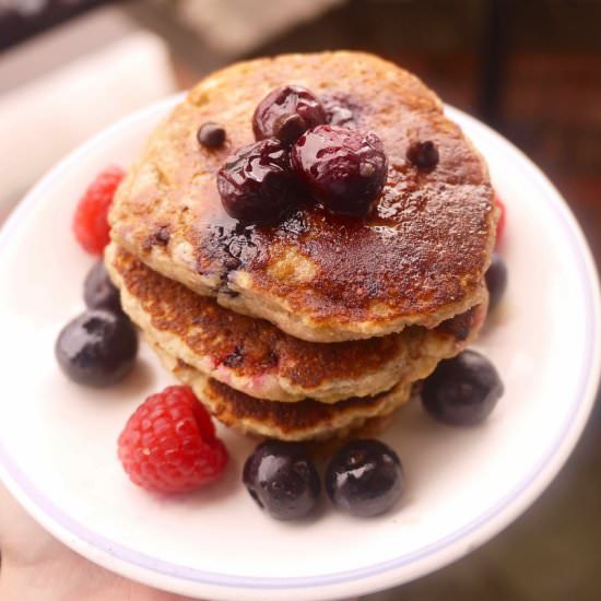 Berry Chocolate Paleo Pancakes - Recipe photo by perchancetocook.com
