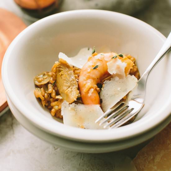 Artichoke and Shrimp Risotto - Recipe photo by athoughtforfood