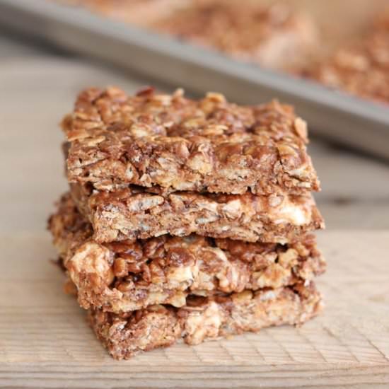 No Bake Chocolate Oat Crispy Bars - Recipe photo by bakedinaz